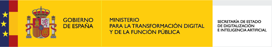 Logo del Gobierno de España, Ministerio para la Transformación Digital y de la Función Pública, y Secretaría de Estado de Digitalización e Inteligencia Artificial.