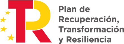 Logo del Plan de Recuperación, Transformación y Resiliencia de España, que incluye los colores de la bandera española y estrellas, simbolizando el compromiso con la recuperación económica y social.