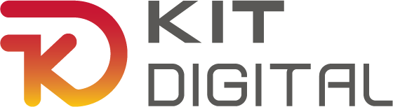 Logo de Kit Digital, un programa para impulsar la transformación digital de pequeñas y medianas empresas en España, con un diseño moderno en colores rojo y naranja.